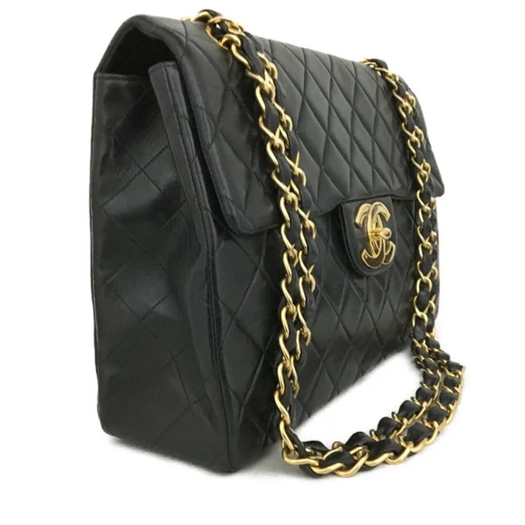 CHANEL Maxi Jumbo 34 Quilted Matelasse XL Lambskin w/Chain Shoulder Bag with Box - Picture 3 of 12